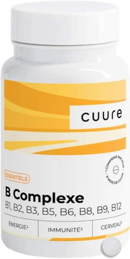 Vitamine B Complexe - CUURE - Formes Hautement Assimilable - Vitamine B1, B2, B3, B5, B6, B7, B8 / Biotine, B9 / Acide Folique & B12-180 Jours - Vegan - Fabriqué en France Sans saveur 180 unité (Lot de 1)