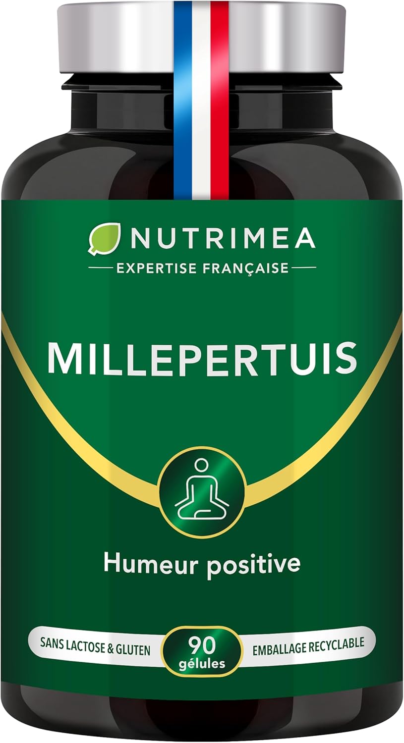 MILLEPERTUIS - Extrait Titré Hautement Concentré en Hypericine - 500mg - 100% Naturel - Anti-Déprime, Bonne Humeur, Anti-Stress & Sommeil - 90 Gélules Vegan - Nutrimea - Fabriqué en France