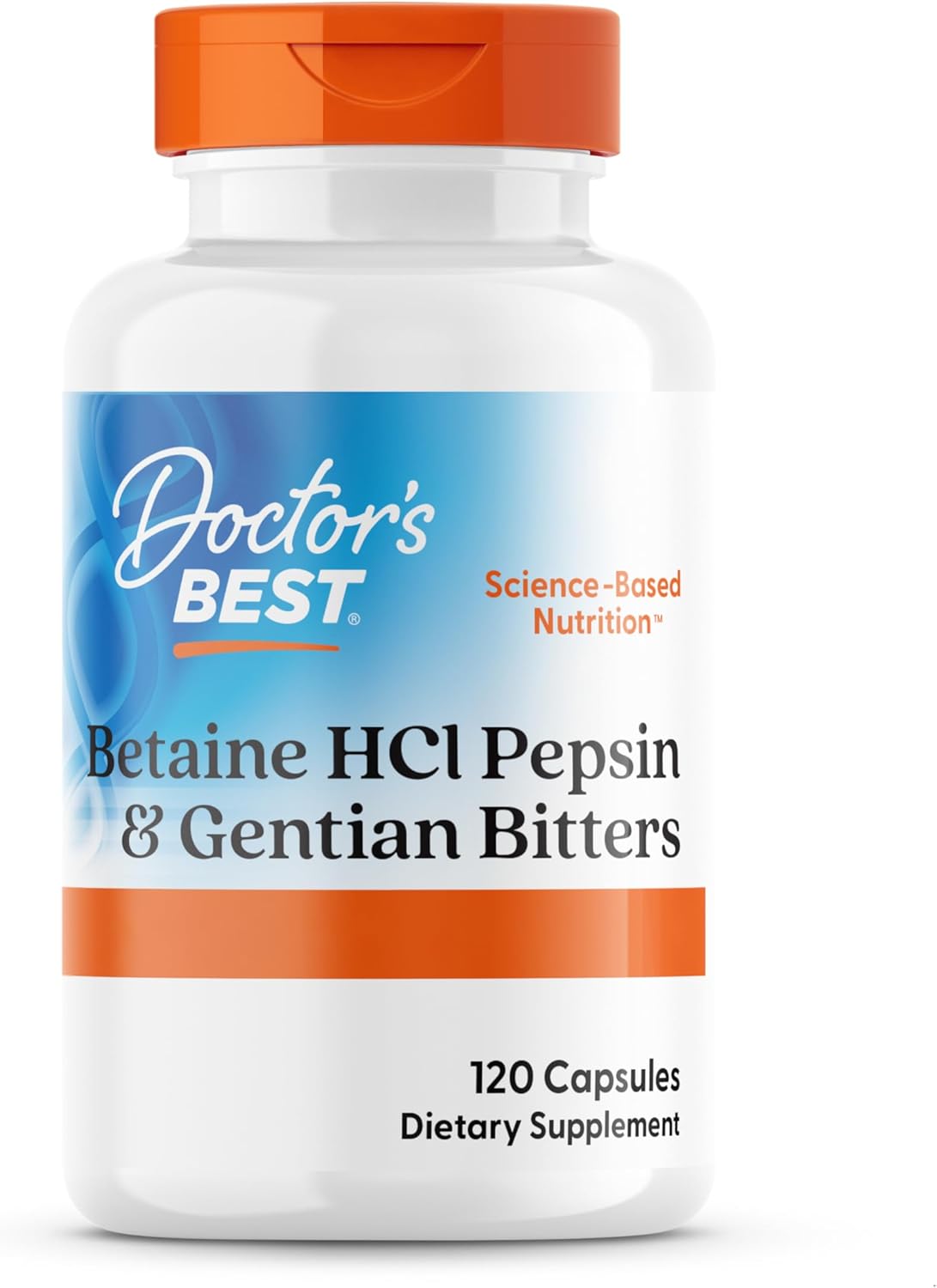 Doctor's Best, Betaine HCI avec Pepsine et Gentiane Amère, 650 mg, 120 Capsules molles, Hautement Dosé, Testé en Laboratoire, Sans Soja, Sans Gluten, Non-GMO 120 Unité (Lot de 1)