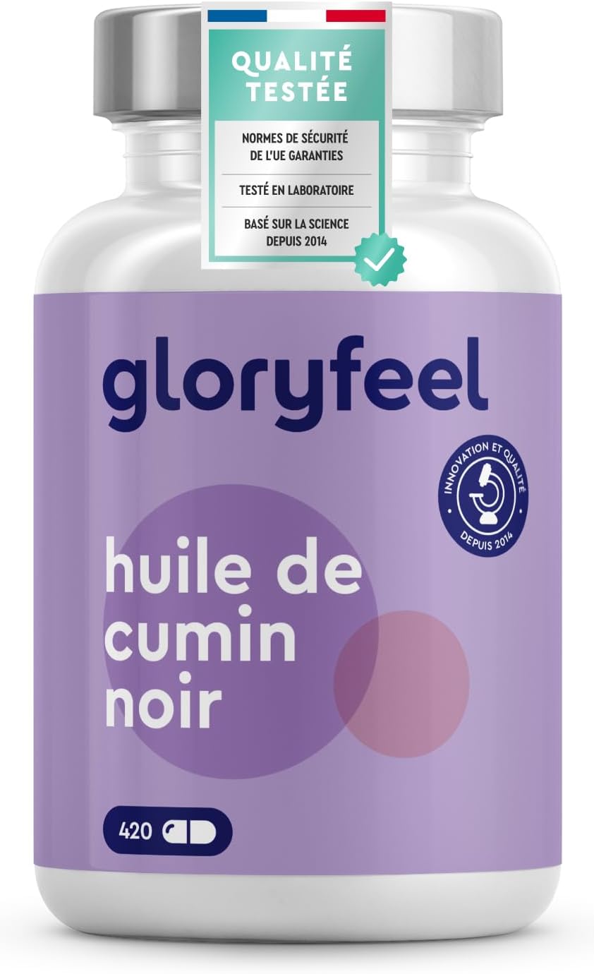 Huile de Nigelle, 420 Capsules, 1000mg d'Huile de Cumin Noir Pure, Immunité + Peau, Naturelle et Pressée à Froid, 80% d'Acides Gras Essentiels avec Vitamine E, Testée en Laboratoire