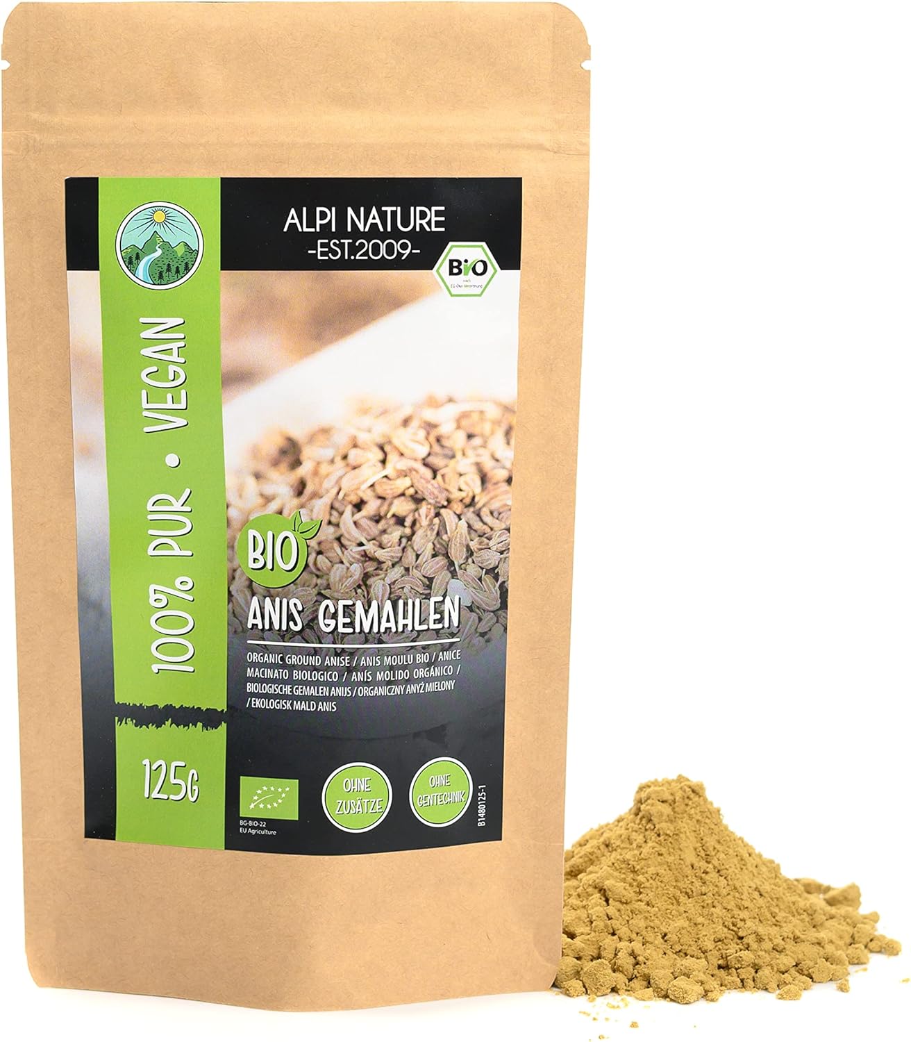 Anis Poudre BIO 125g par Alpi Nature, Graines d'Anis Moulues, Poudre d'Anis Moulue 125 g (Lot de 1)
