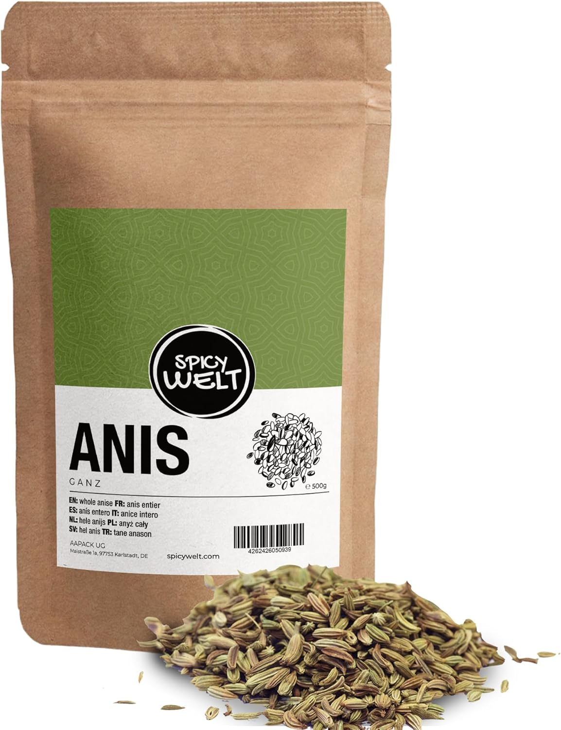 Spicy Welt Anis Vert Entier (500g) – Graines d'Anis Vert Sélectionné - Pour Infusions & Pâtisserie, Digestion - Aromatique, Doux & Réglissé - 100% Naturel, Sans Additifs