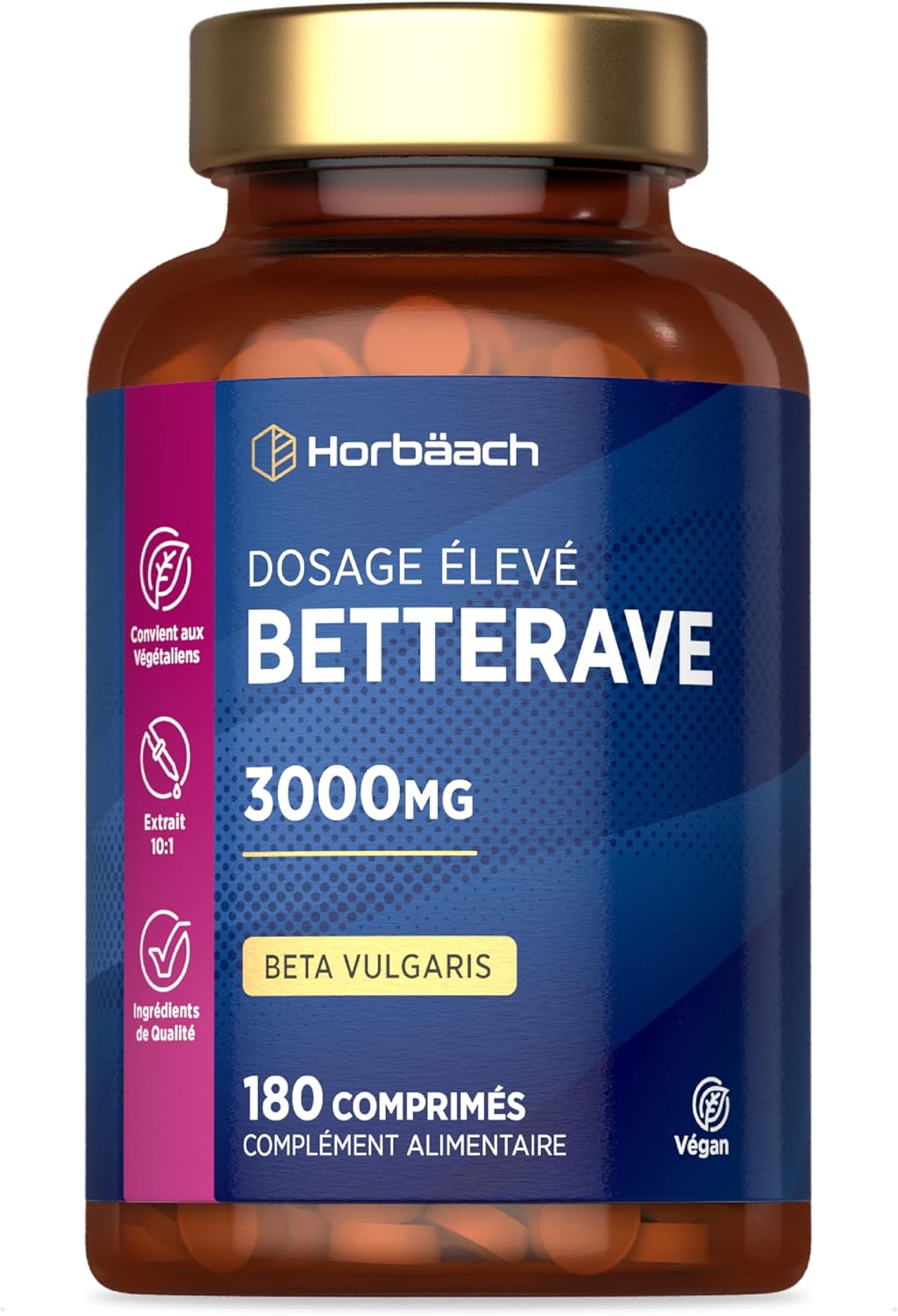 Betterave 3000 mg - Beet Root Gelules - Booster de Superaliments à L'Oxyde Nitrique - 180 Comprimés Végétaliens - par Horbaach
