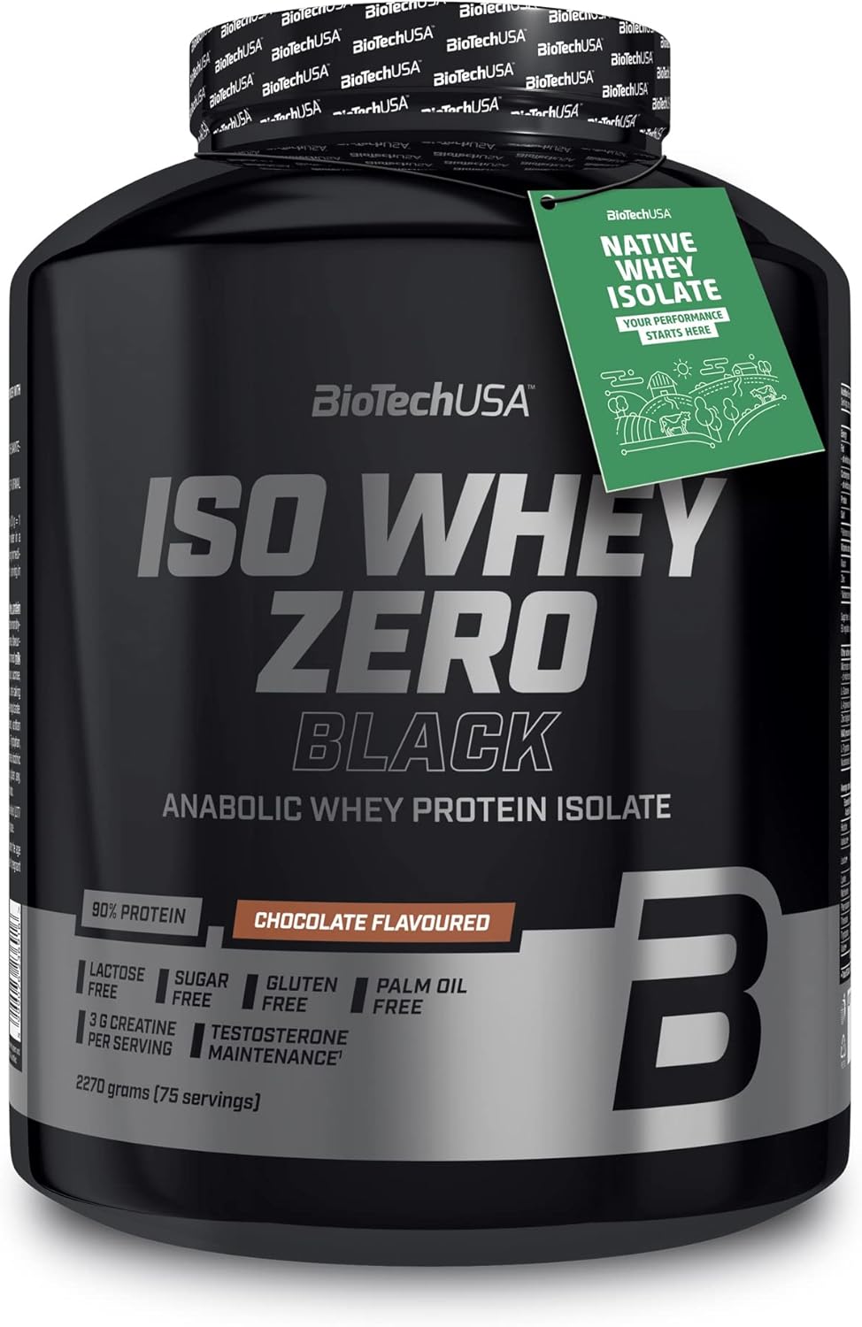 Iso Whey Zero Black - Protéine de première qualité avec créatine, zinc, vitamine B3 et acides aminés - 90% de protéines - Sans sucre, sans lactose, sans gluten, 2.27 kg, Chocolat
