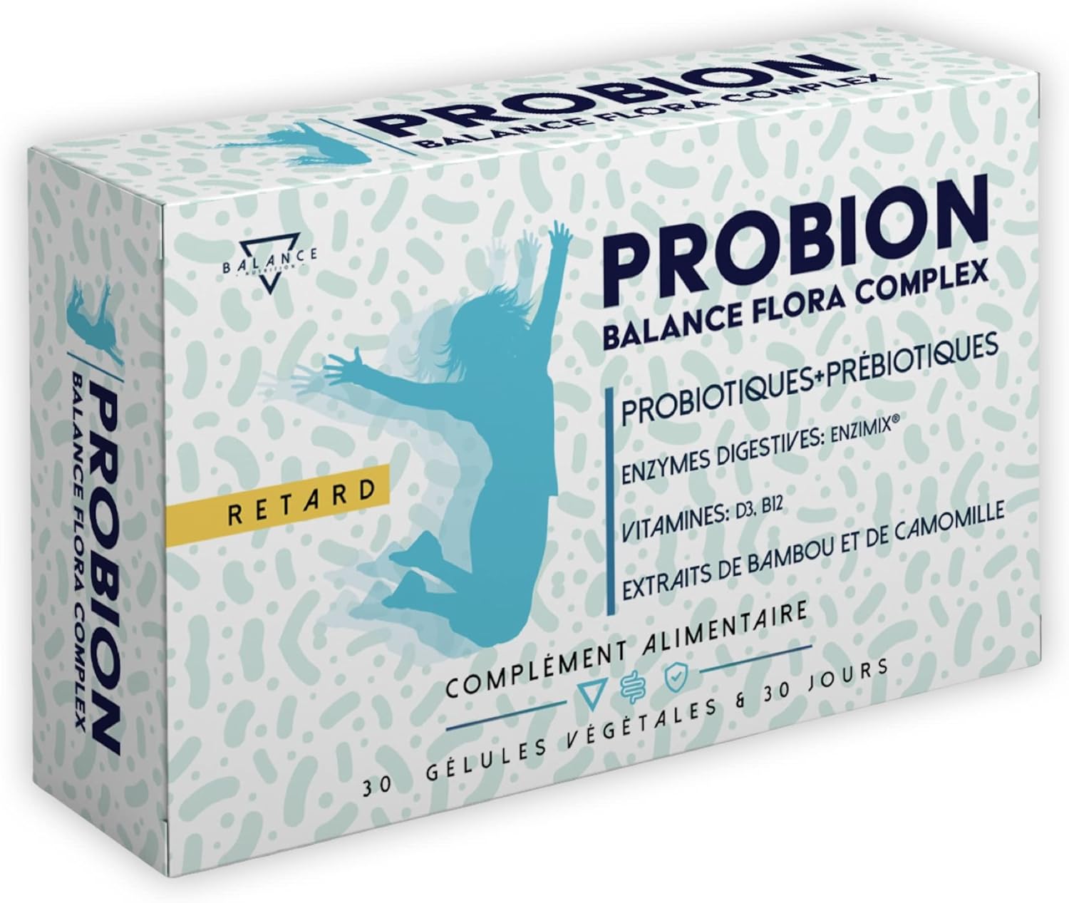 PROBION® - Probiotique Flore Intestinale - Ferments Lactiques - 40 milliards CFU - + Enzi-Mix™ Enzymes Digestives + Vitamines + Bambou et Camomille pour éliminer les gaz intestinaux - 30 CPS Retard