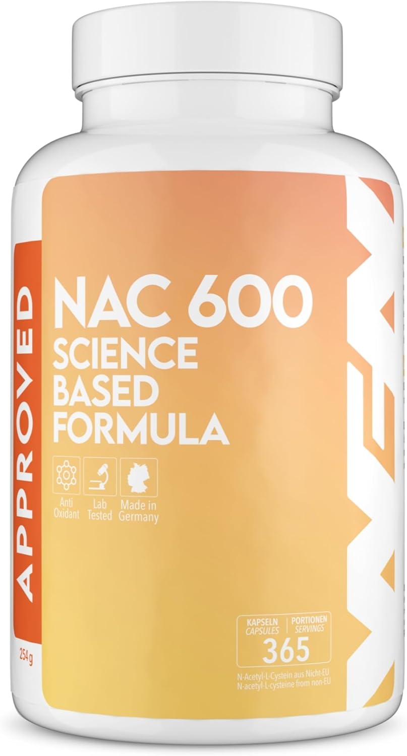 WFN Approved NAC N Acetyl Cysteine - 600 mg par gélule - 365 gélules - 12 mois d'approvisionnement - Hautement dosé, vegan, sans additifs - Fabriqué et testé en Allemagne 600mg - Gélules