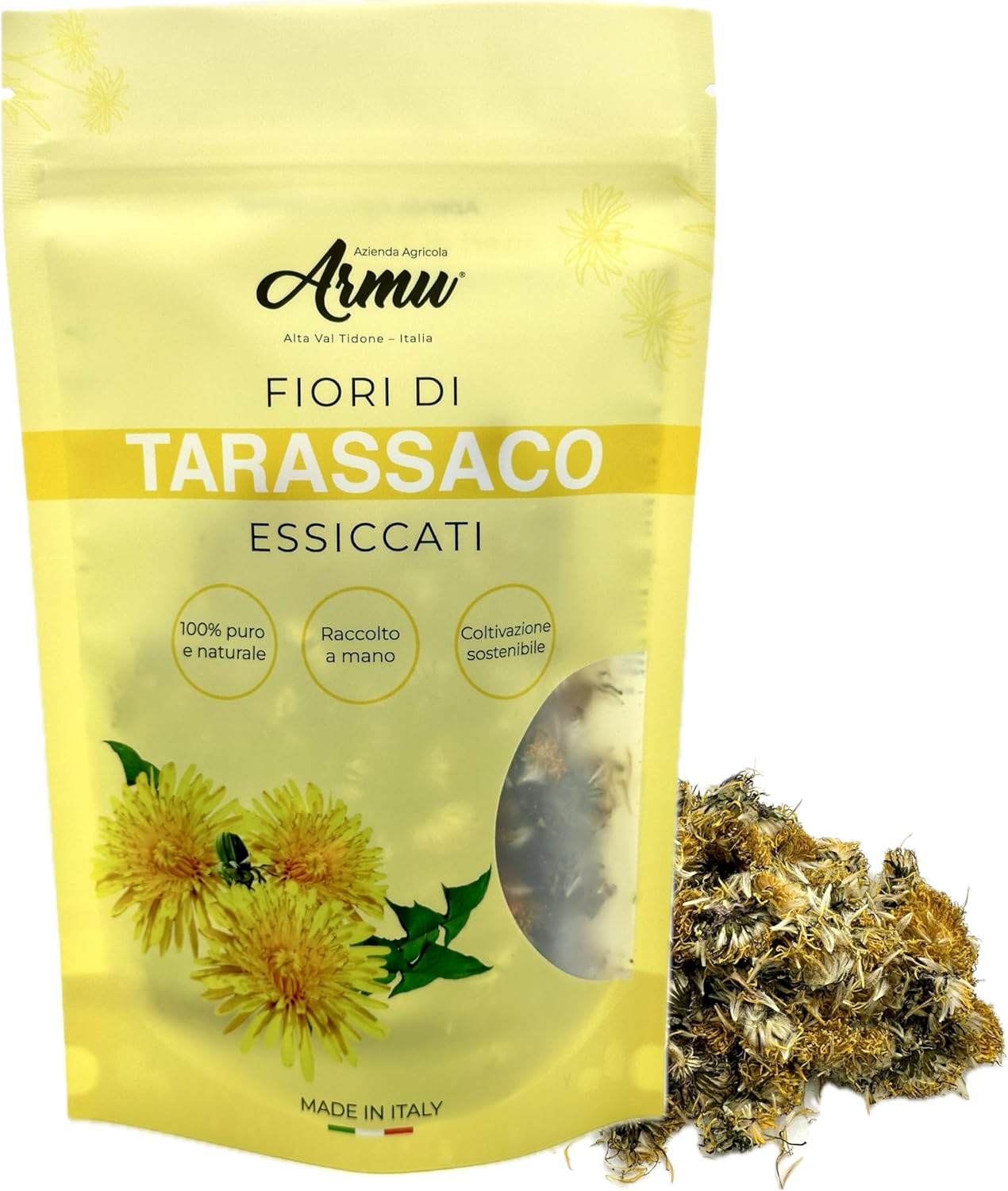 Fleurs de Pissenlit Séchées 20g - 100% Naturelles et Italiennes - Récoltées à la Main - Infusion Détox - Snack Santé pour Lapins, Hamsters, Cochons d’Inde et Rongeurs