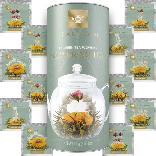 Collection de Thés Fleuris – 12 Thés Fleuris Assortis dans une Élégante Boîte à Thé Cadeau Jasmin