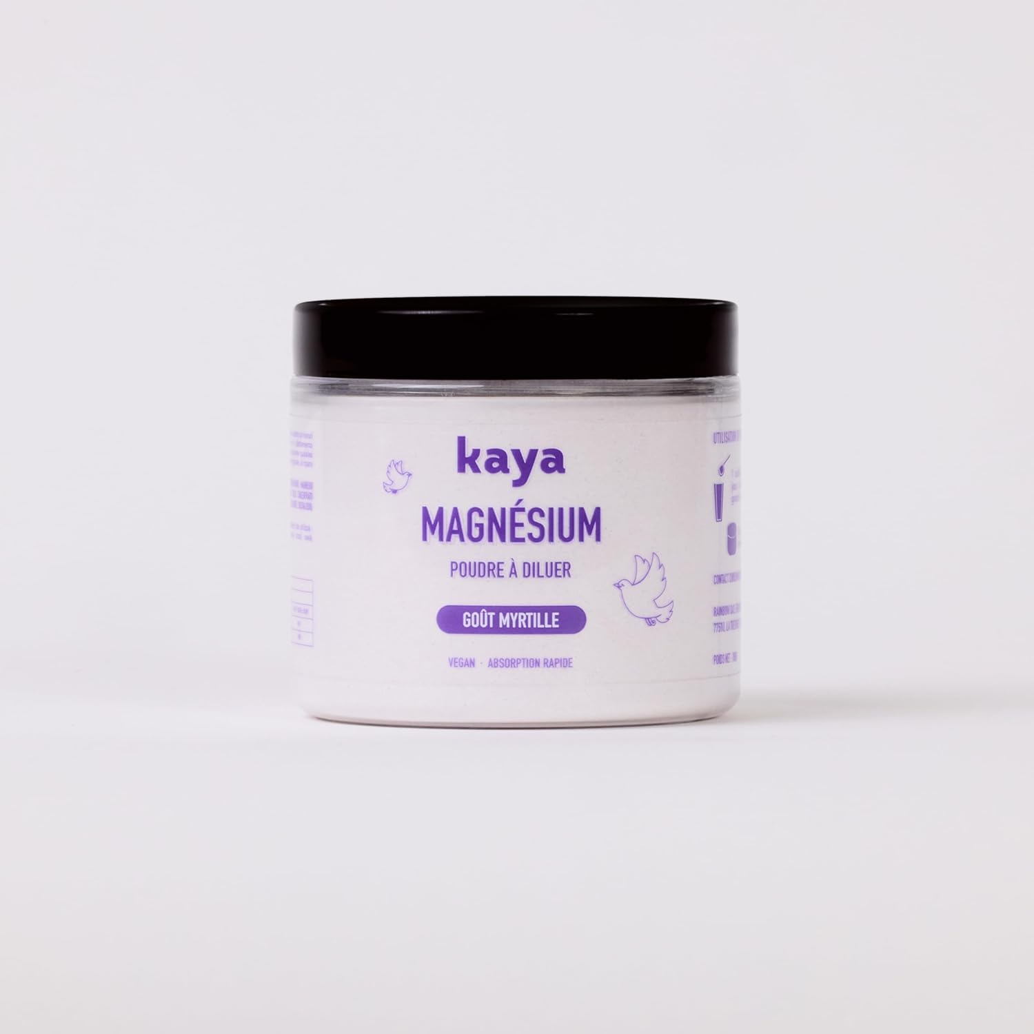 Kaya Magnésium en Poudre à diluer, goût Myrtille, sans sucres, 100g - Anti-stress et anti-fatigue - Vegan