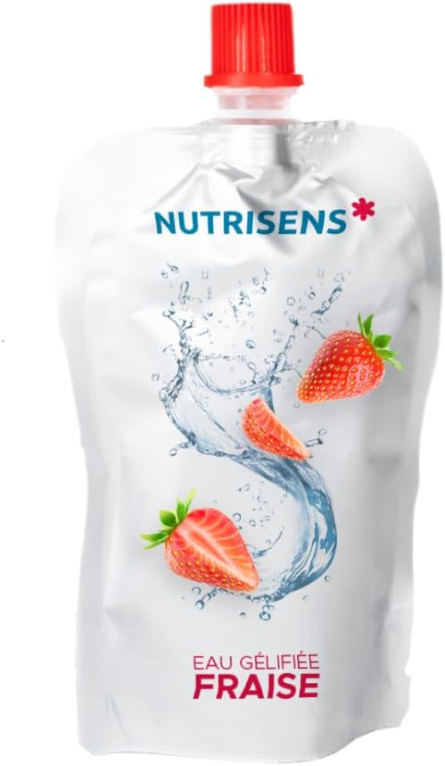 Eau gélifiée en gourde - Goût fraise (Lot de 36) - Texture lisse et homogène - Sans sucre ajouté - Pratique et transportable - Résiste à l’amylase salivaire – Arôme naturel