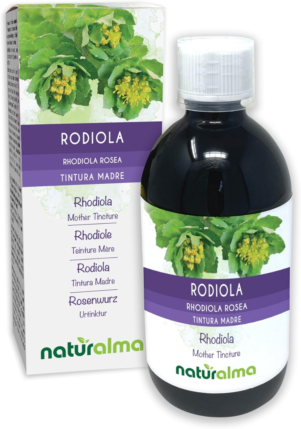 Rhodiole ou Orpin rose (Rhodiola rosea ou Sedum roseum) racines Teinture Mère sans alcool Naturalma - Extrait liquide gouttes 500 ml - Complément alimentaire - Végétalien ou végan Sans alcool 500 ml (Lot de 1)