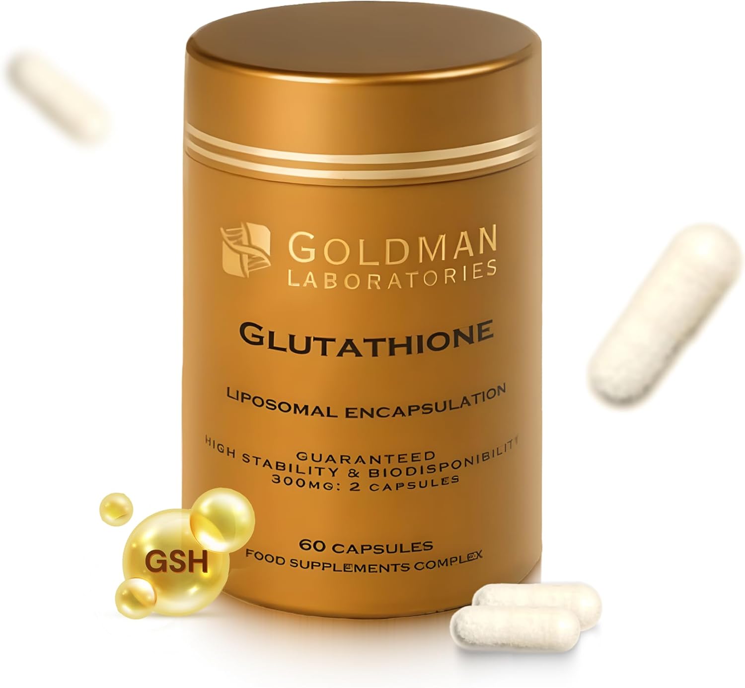 Glutathion liposomal, Goldman Laboratories - Biodisponibilité maximale 2 Gélules 300 mg - Gélule antioxydante de glutathion - radicaux libres - 100% végétalien et végétarien - Libération lente