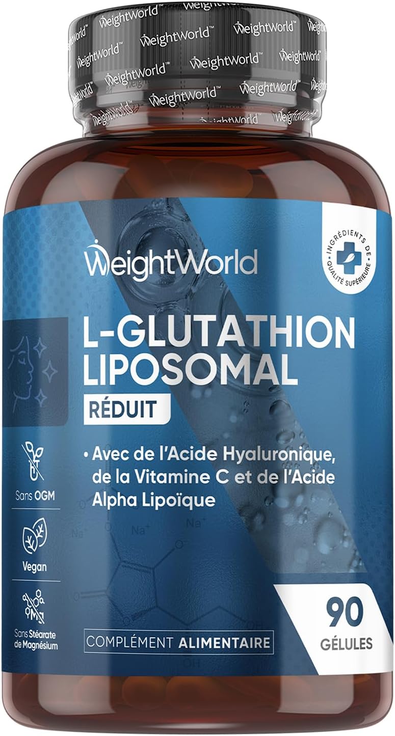 Glutathion Liposomal Réduit 1000mg 90 Gélules Vegan avec Vitamine C, Acide Hyaluronique et Alpha Lipoïc Acid, Acide Aminé pour Peau, Énergie, Immunité adulte, Os, Dents, Système Nerveux (EFSA)