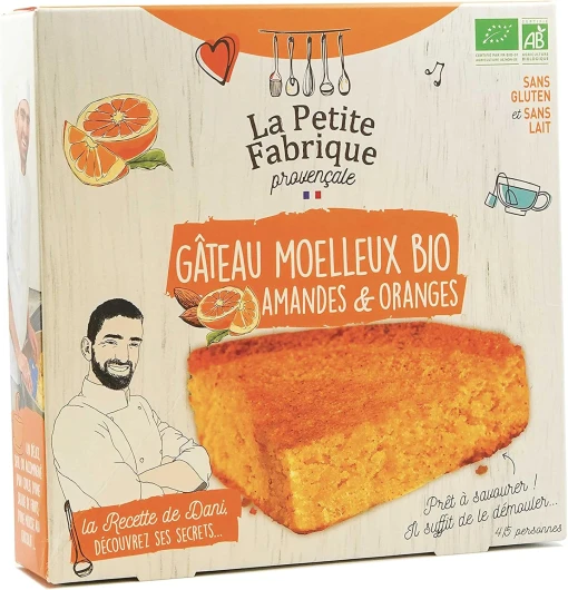 La Petite Fabrique Provençale - Gateau moelleux à partager BIO - Sans Gluten et sans lait - aux amandes et à l'orange - 225g