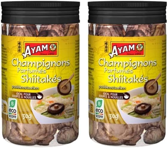 Champignons Parfumés Shiitake,100% Ingrédients Naturels,Champignons Déshydratés,Saveurs d'Asie,Pour soupe et nouilles,Sans Gluten,Sans Conservateurs ni Additifs - 30g - 1pc (Lot de 2) Champignons shiitake Pack of 2
