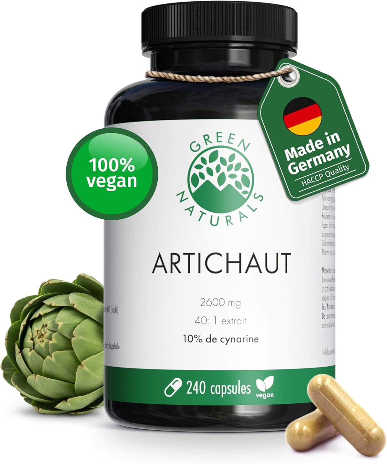 Extrait d'artichaut - IMPORTANT: Extrait 40:1 (=104.000mg d'artichaut) avec 260mg de cynarine - 240 gélules - Green Naturals®