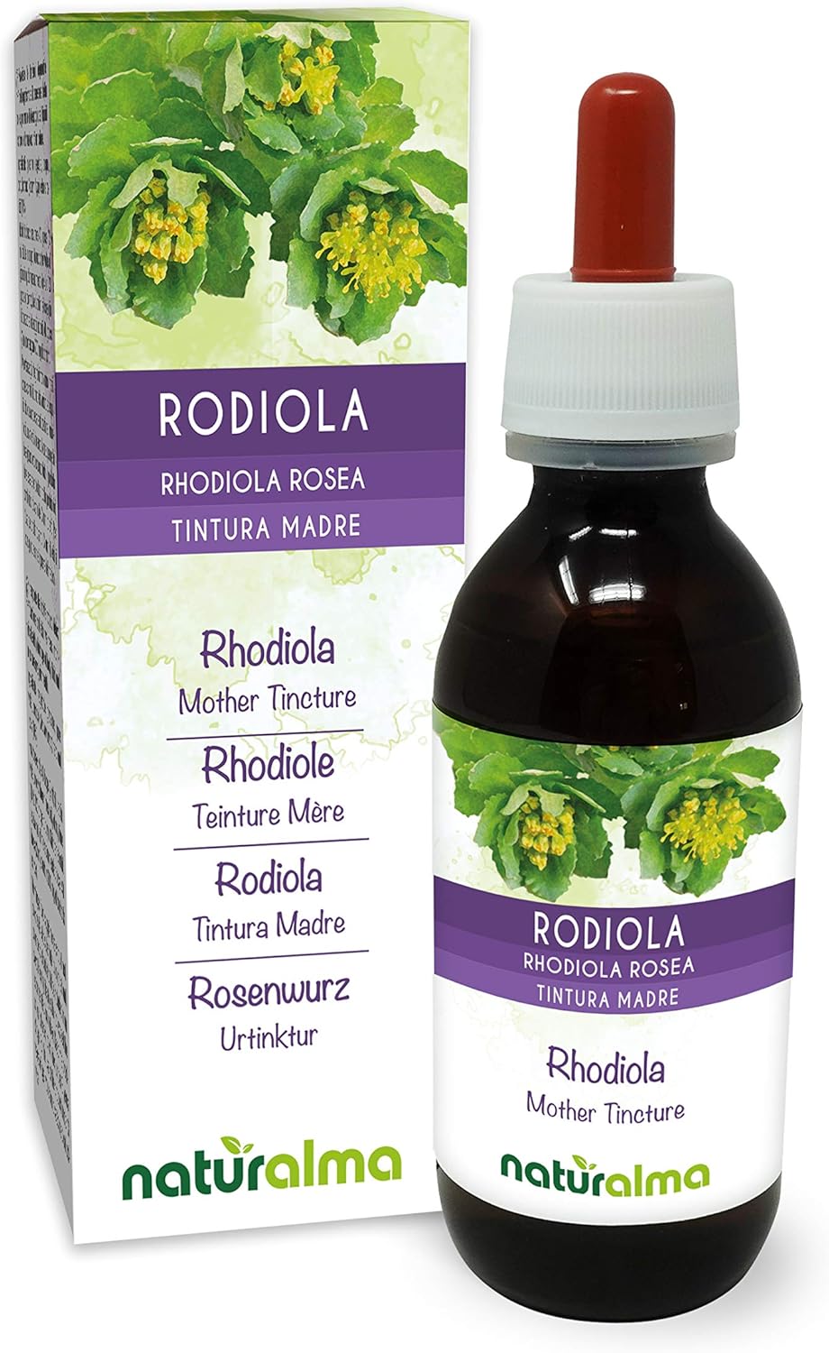 Rhodiole ou Orpin rose (Rhodiola rosea ou Sedum roseum) racines Teinture Mère sans alcool Naturalma - Extrait liquide gouttes 120 ml - Complément alimentaire - Végétalien ou végan Sans alcool 120 ml (Lot de 1)