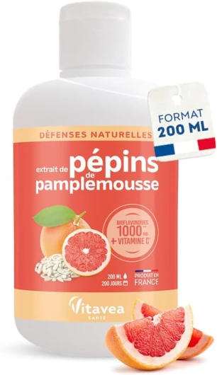 Vitavea - Extrait de Pépins de Pamplemousse + Vitamine C - Booste les défenses naturelles - Forte concentration en bioflavonoïdes - Immunité - 200 ml - 200 jours - Fabriqué en France Format Gouttes