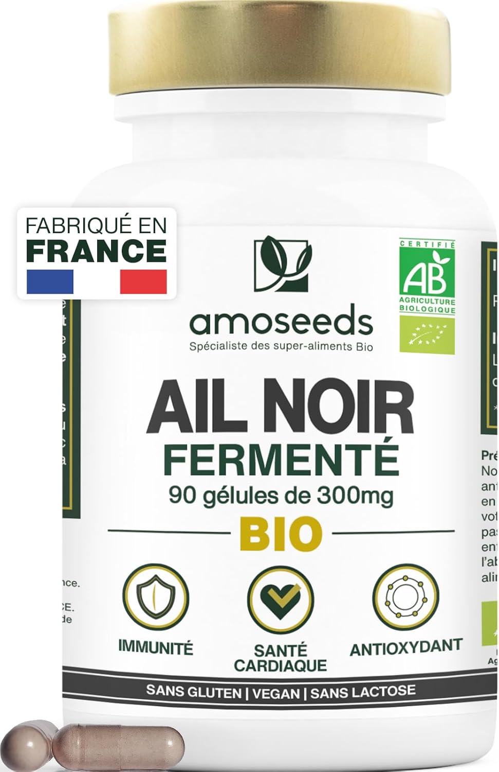 Ail Noir Fermenté BIO - Extra Fort, 900mg / Jour - Contient de la S-Allylcystéine - Santé Cardiaque, Circulation Sanguine, Immunité - Qualité Supérieure - Fabriqué en France