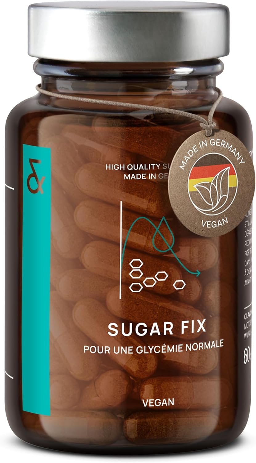 N°9 SUGAR FIX - Pour Contrôle Naturel de Glycémie et Métabolisme Glucidique - Couvre les Besoins Quotidiens en Chrome et en Zinc - 400mg de Cannelle + Syzygium Cumini + Melon amer - 60 Gélules Vegan