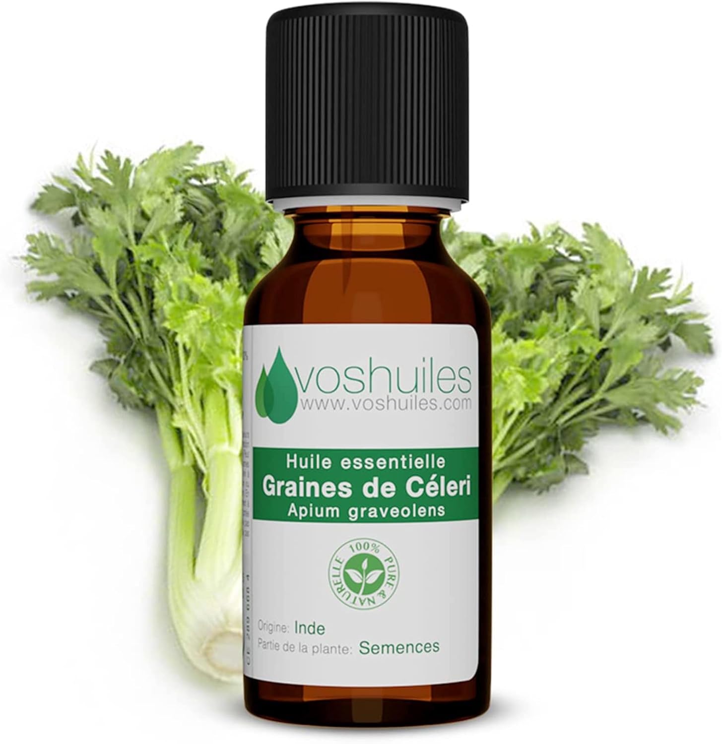 Voshuiles - Huile Essentielle Graines de Céleri - 20ml - 100% Pure et Naturelle - HEBBD - Utilisation en Massage dans Huile Végétale - Traçabilité et Qualité - Entreprise Française