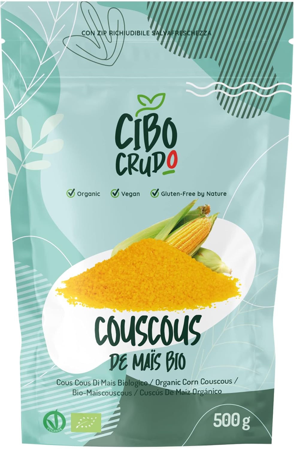 Cous Cous de Mais Bio - 500g - Semoule de CousCous Sans Gluten Riche en Fibres - Contient Vitamines A B et C et Minéraux comme le Fer Magnésium et le Phosphore - Cous Cous de Maïs 500 g (Lot de 1)