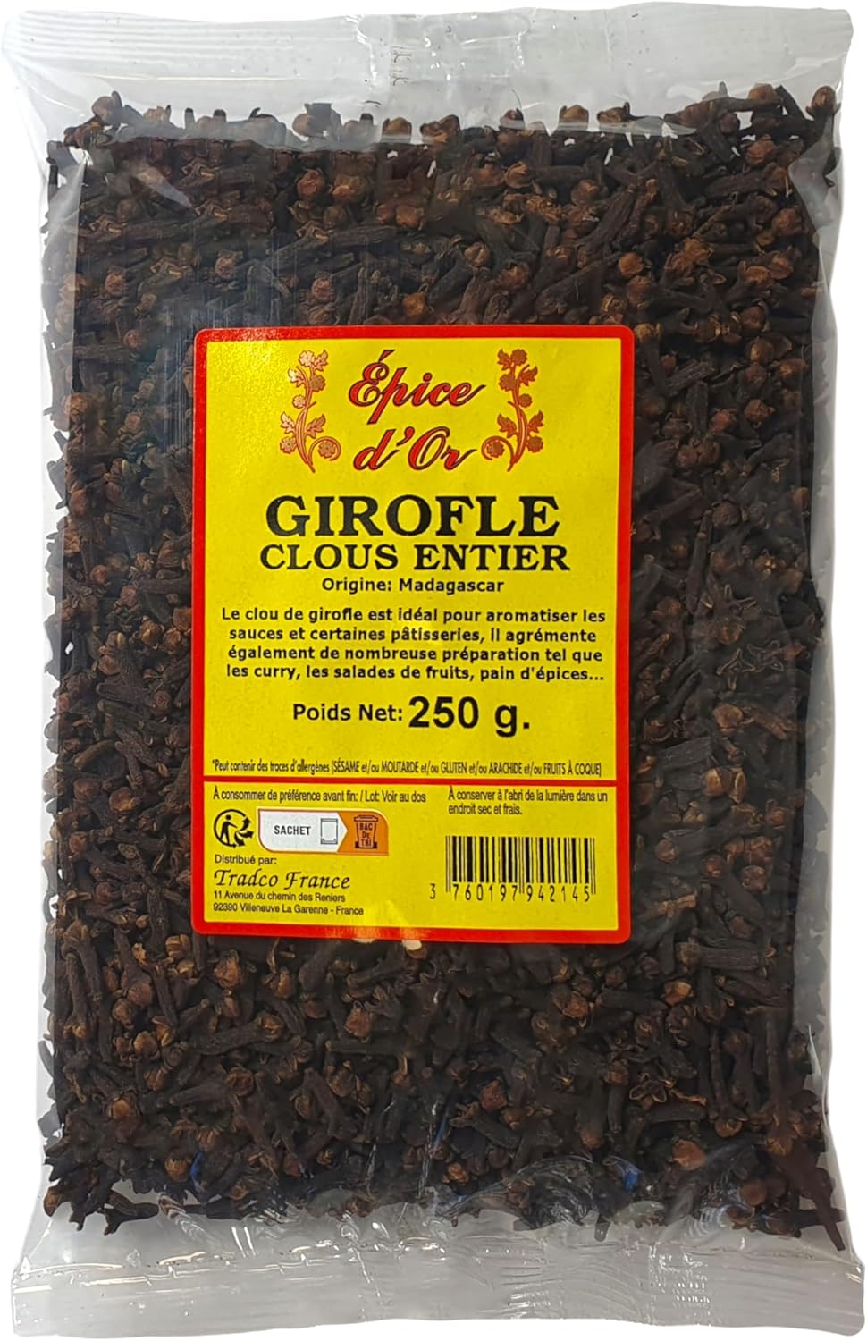 Clous de Girofle Entier 250g Lot de 1 - Epice d'Or, Qualité Supérieure, Saveur Intense, Authentique et Naturel, Sans Colorant, Sans Additifs Ni Conservateurs - 250 Grammes