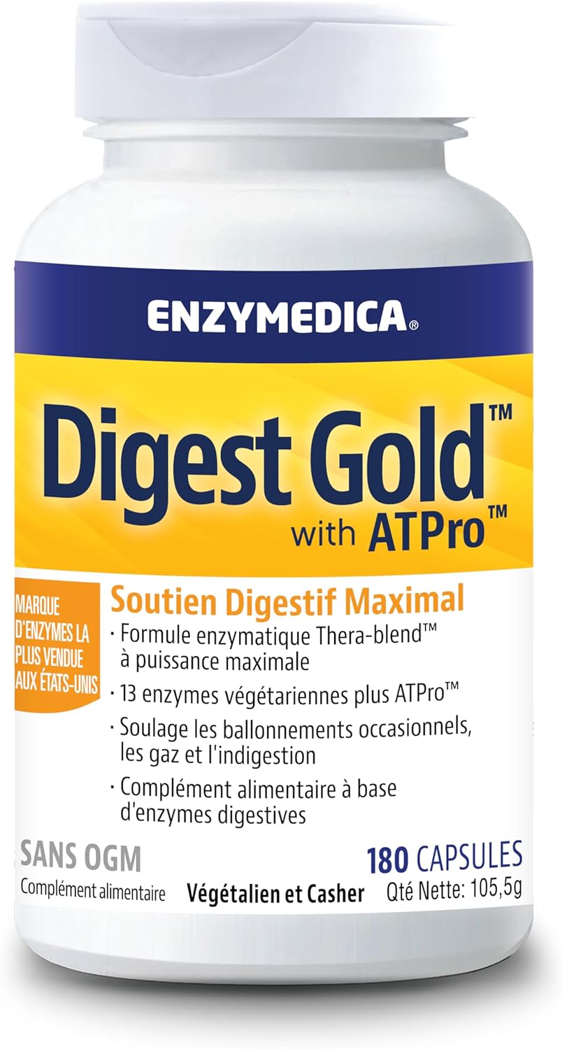 , Digest Gold, Formule Enzymatique À Action Rapide, Réduit Gaz Et Ballonnements, Améliore L'Absorption Des Nutriments Et L'Énergie, Sans Gluten, Sans Produits Laitiers, 180 Capsules