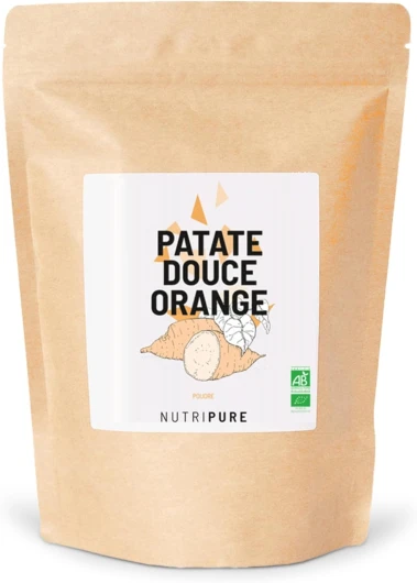 Farine de Patate Douce Orange BIO & Vegan - 100% Naturelle - En Poudre - Sans Gluten & OGM - Basifiant - Indice Glycémique Bas - Idéale au petit déjeuner & en Pâtisserie - 625G