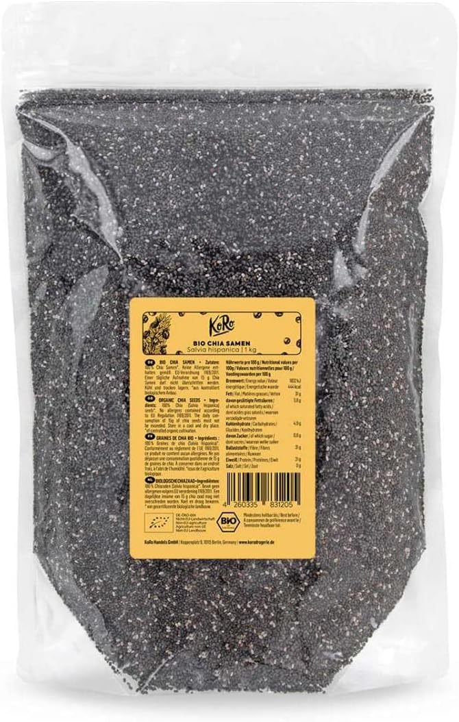 Graines de chia bio - 1 kg - Super-aliment naturel - Issu de l'agriculture biologique contrôlée et sans additifs