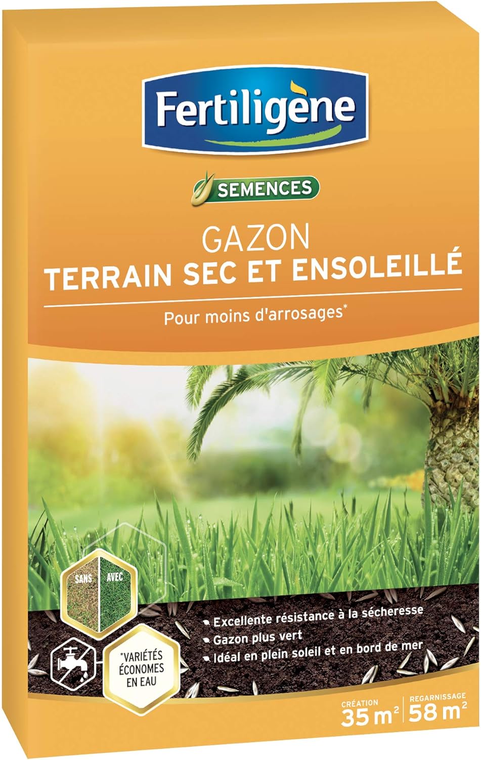 FERTILIGENE SEC35 - Semences Gazon Terrain Sec 875 g - Pour moins d'arrosages et un gazon plus vert - Excellence résistance à la sécheresse - Idéal terrains en plein soleil ou bord de mer - Pour 35 m² 35m² Unique