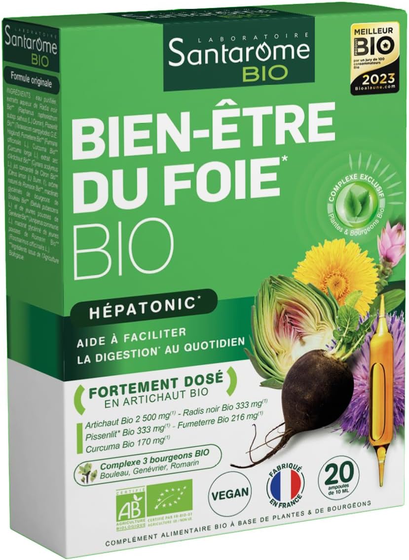Bien-Être, Complément Alimentaire Foie & Digestion, Détox - Plantes Bio - Artichaut, Radis Noir, Pissenlit - Hépatonic, 20 Ampoules, Végan, Made In France Bien-Etre du Foie - 20 ampoules