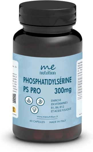 Phosphatidylsérine Pure 300 mg Réduit le cortisol, améliore la mémoire et la concentration, diminue le stress - Supplément nootropique avec vitamines B1 B6 B12 et acide folique 60 capsules Me Myeasy