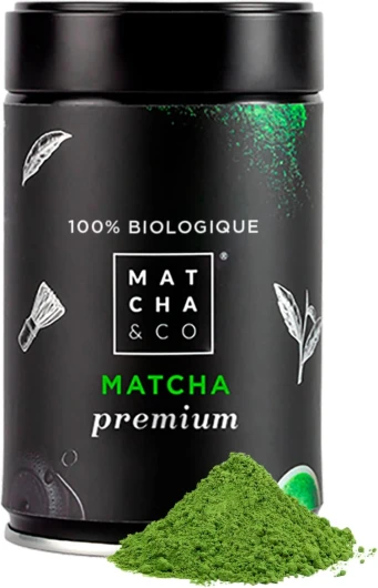 Matcha & CO Thé 100% biologique de qualité supérieure 80 g [qualité cérémonielle Premium] - Poudre de thé vert biologique du Japon - Thé biologique de qualité cérémonielle - 80 g (Lot de 1)