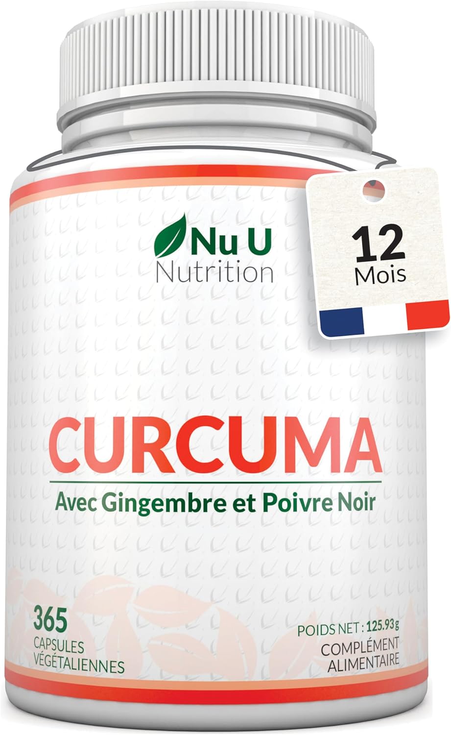 Curcuma Gingembre et Poivre Noir - 365 Gélules Vegan (1 An) - 95% de Curcumine - 720mg de Curcuma par Gélule de Haute Absorption - Fabriqué en Europe - Nu U Nutrition
