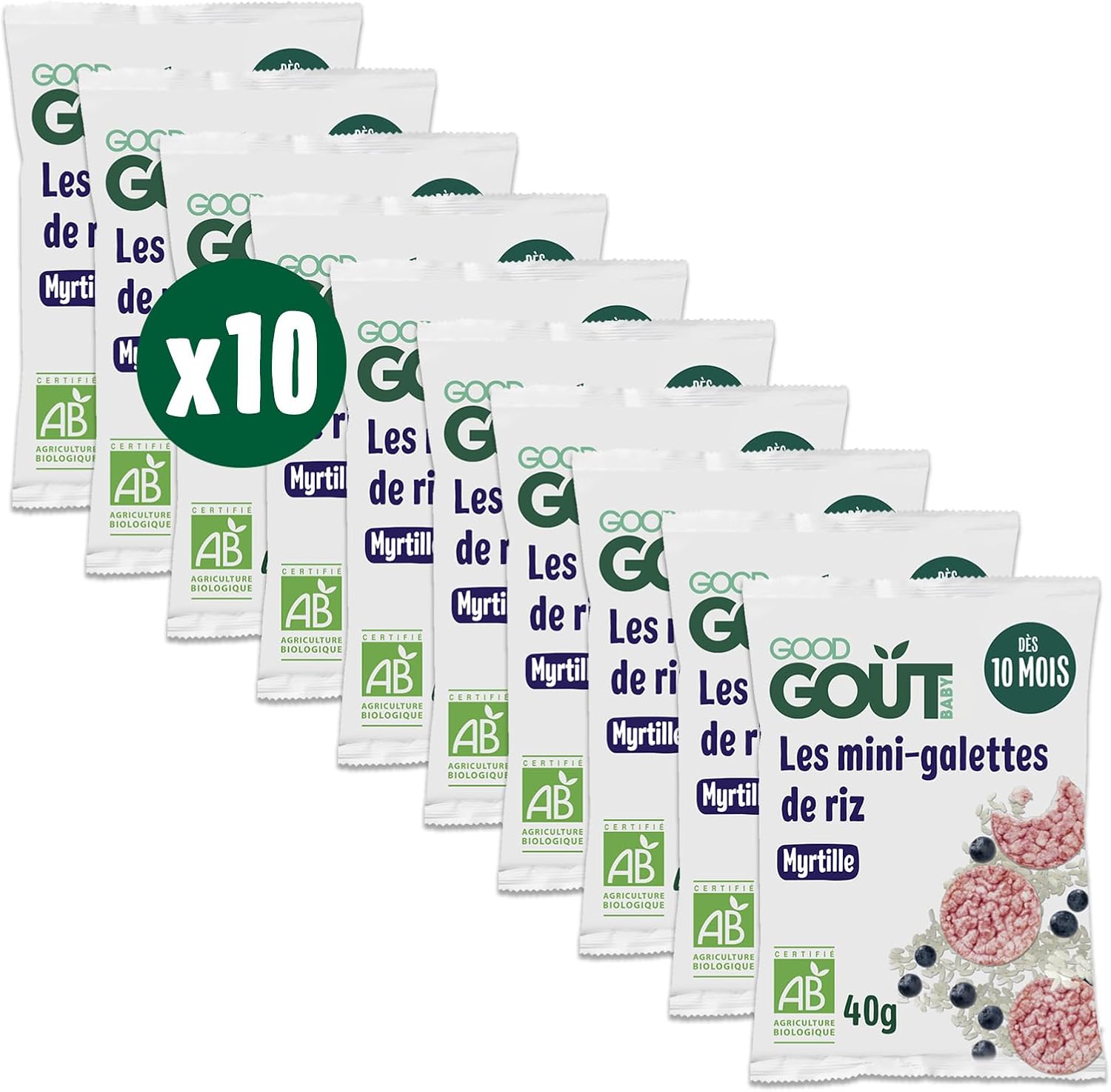 GOOD GOÛT - Mini-Galettes De Riz À La Myrtille - Biscuits Bébé - Dès 10 Mois - Légères Et Fondantes - Format Nomade - 10x40g