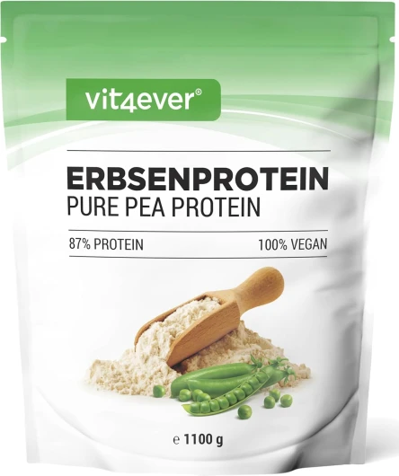 Poudre de protéines de pois 1,1 kg / 1100 g - Teneur en protéines 87% - Isolat de protéines de pois 100% - Origine Belgique - Vegan - Poudre de protéines pure - Sans gluten, soja et lactose.