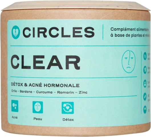 CLEAR - Cure détox pour la peau et l'organisme - Complément alimentaire à base de plantes et minéraux en cas d'acné hormonale chez l'adulte - Végan - Bardane, Ortie, Zinc, Romarin - 60 Gélules 60 unité (Lot de 1)