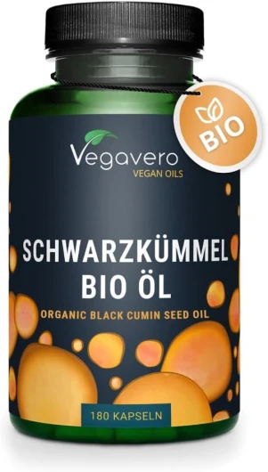 Nigelle BIO & VEGAN - 1000mg d’Huile de Cumin Noir - Immunité + Peau - Avec Thymoquinone & Acide Linoléique (Oméga 6) - Pressé à Froid - 180 Gélules - Vegavero®