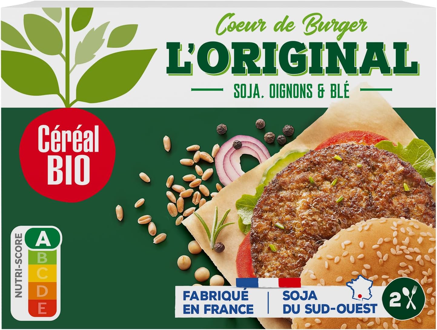 Cœur de Burger L'Original, Soja, Oignons & Blé - Végan et Bio - Simple et Rapide à Réchauffer - 160g (2 x 80g) - 216672 Original 80 g (Lot de 2)