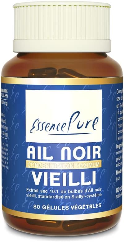 Ail Noir Fermenté 10x Concentré Essence Pure - Extrait d'Ail Noir Vieilli - Aide la santé du cœur et le taux de cholestérol - Sans Odeur, Sans Goût - 80 Gélules Végétales - Api-Nature 80 unité (Lot de 1)