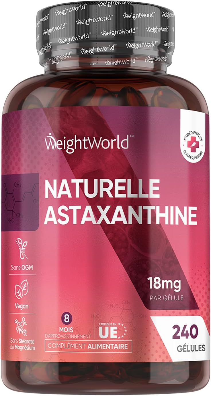 Astaxanthine 18mg, 240 Gélules Molles Vegan, Issue d'Algue Marine Haematococcus Pluvialis Astaxanthine Carotene sans Gluten et sans Stéarate de Magnésium pour 8 Mois