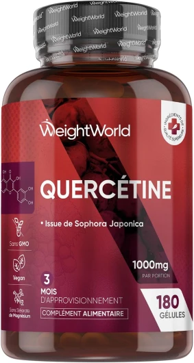 Quercétine 1000mg, 180 Gélules Vegan, Issue d'Extrait de Fleur Sophora Japonica, Quercetine pour 3 Mois, Complément Flavonoïdes et Polyphénols sans Stéarate de Magnésium