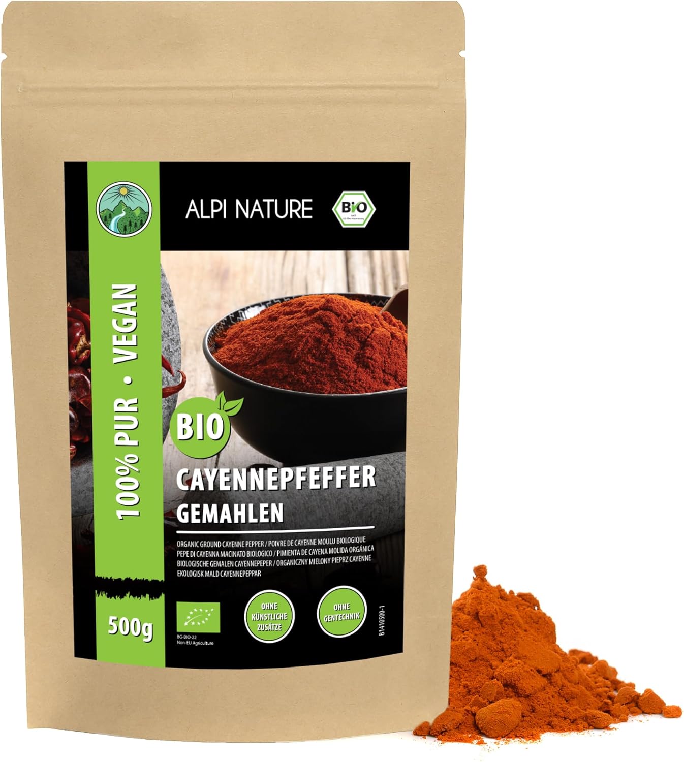 Piment de Cayenne BIO 500g par Alpi Nature, Poivre de Cayenne Moulu, Poudre de Piment Fort 500 GR