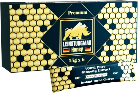 Miel Leinstungmax de qualité supérieure - 100% pur ginśeg avec Lepidium meyenii, Astragalus membranaceus, Vitis vinifera, Rhodiola rosea I extra fort, application immédiate pour les moments
