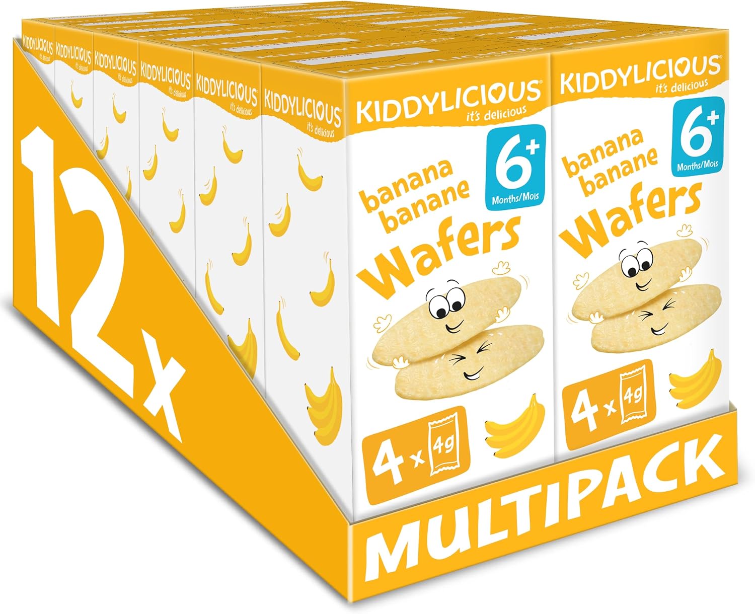 Wafers Banane I Dès 6 Mois I Sans Gluten & Sans Lait I 12 Packs de 16g (4 Sachets de 4g) - 192g Banane 12 Packs x 16g