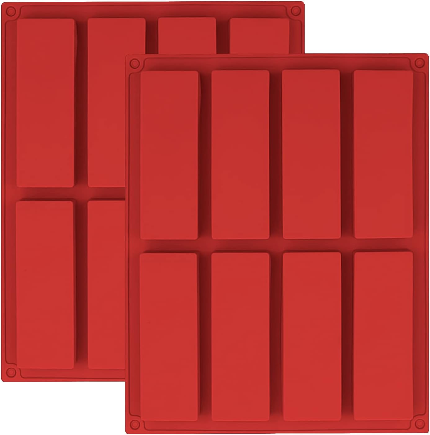 2 PCS Moules Pour Barres De Céréales, Moule Silicone Rectangulaire 8 Cavités pour Pain, Gâteau, Barre de Chocolat, Barre Granola, Biscuits Rouge Vif