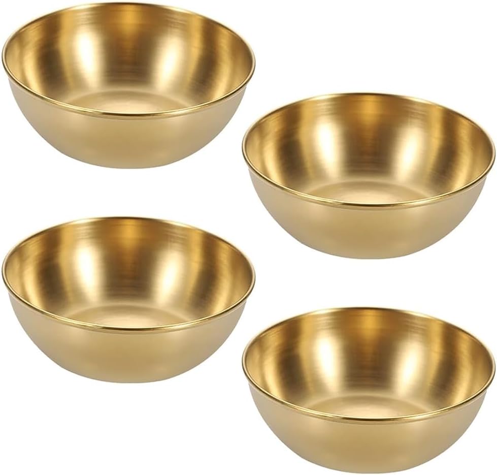 Qanye 4 Pièces Petits Bols Ronds en Acier Inoxydable, Petits bol de Service, Bol de Trempette, Or