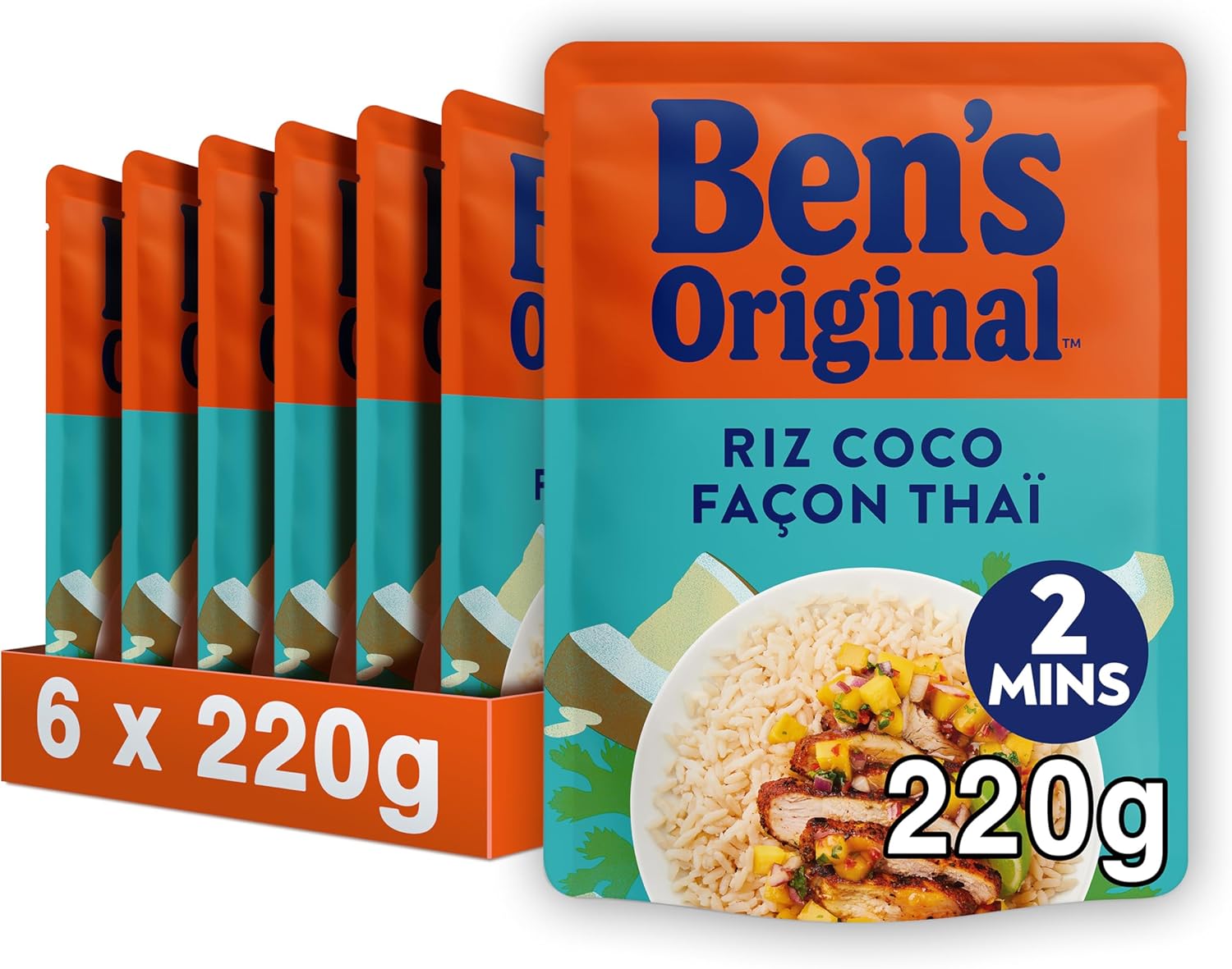 BEN'S ORIGINAL Riz à La Crème de Coco Faon Tha 2Min (6 x 220 g) Riz à La Crème de Coco Façon Thaï 6x220g