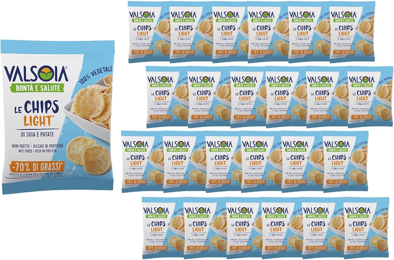 Valsoia, Le Chips Light, chips de légumes au soja et à la pomme de terre, boîte de 24 sachet de 25 grammes, 100% végétal, riche en protéines et en fibres, idéal pour les végétaliens et les végétariens